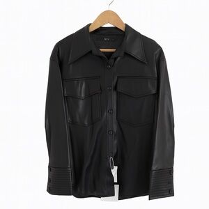 NWT Women’s Faux Leather Front Pockets Button-Up Long Sleeve Jacket Size M